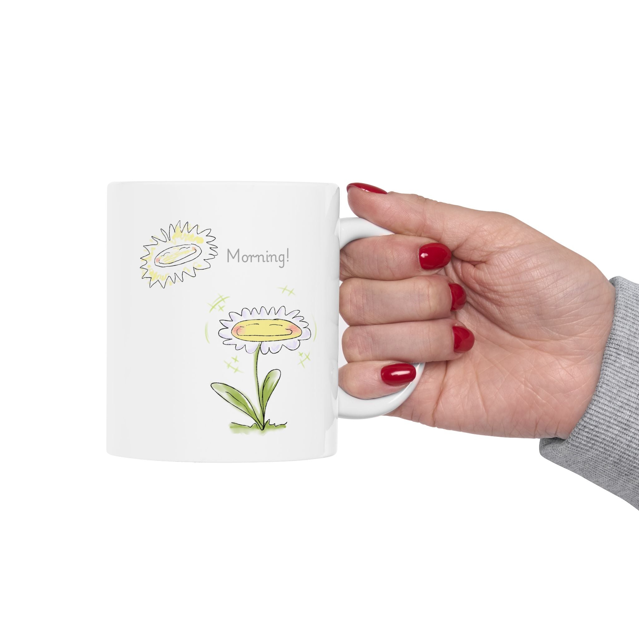 Hand drawn design, Cheerful Floral Ceramic Mug, Sunshine Gift Mug, Coffee Lover's Mug, Floral Kitchen Decor, Best Friend Gift