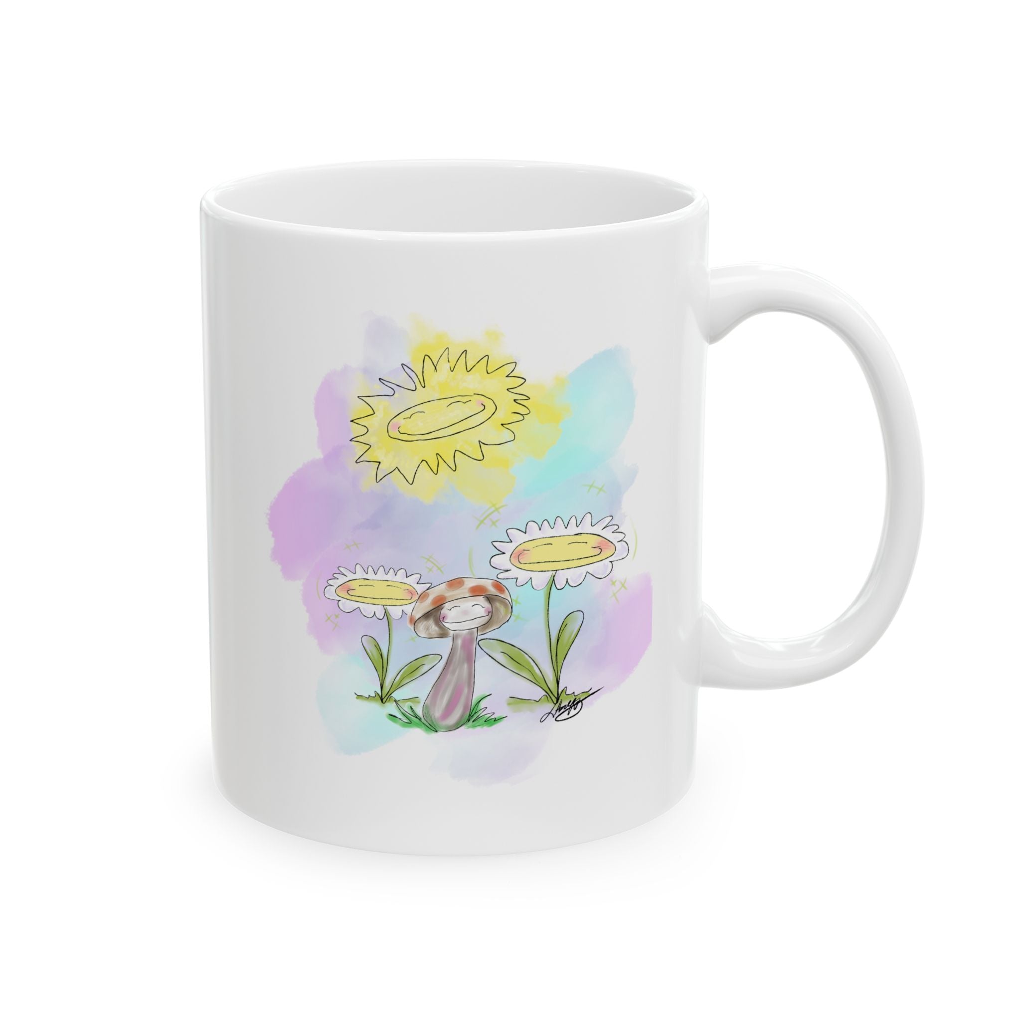 Hand drawn design, Floral Ceramic Mug - Colorful Drinkware, Gift for Flower Lovers, Birthday Present, Home Decor, Office Essentials