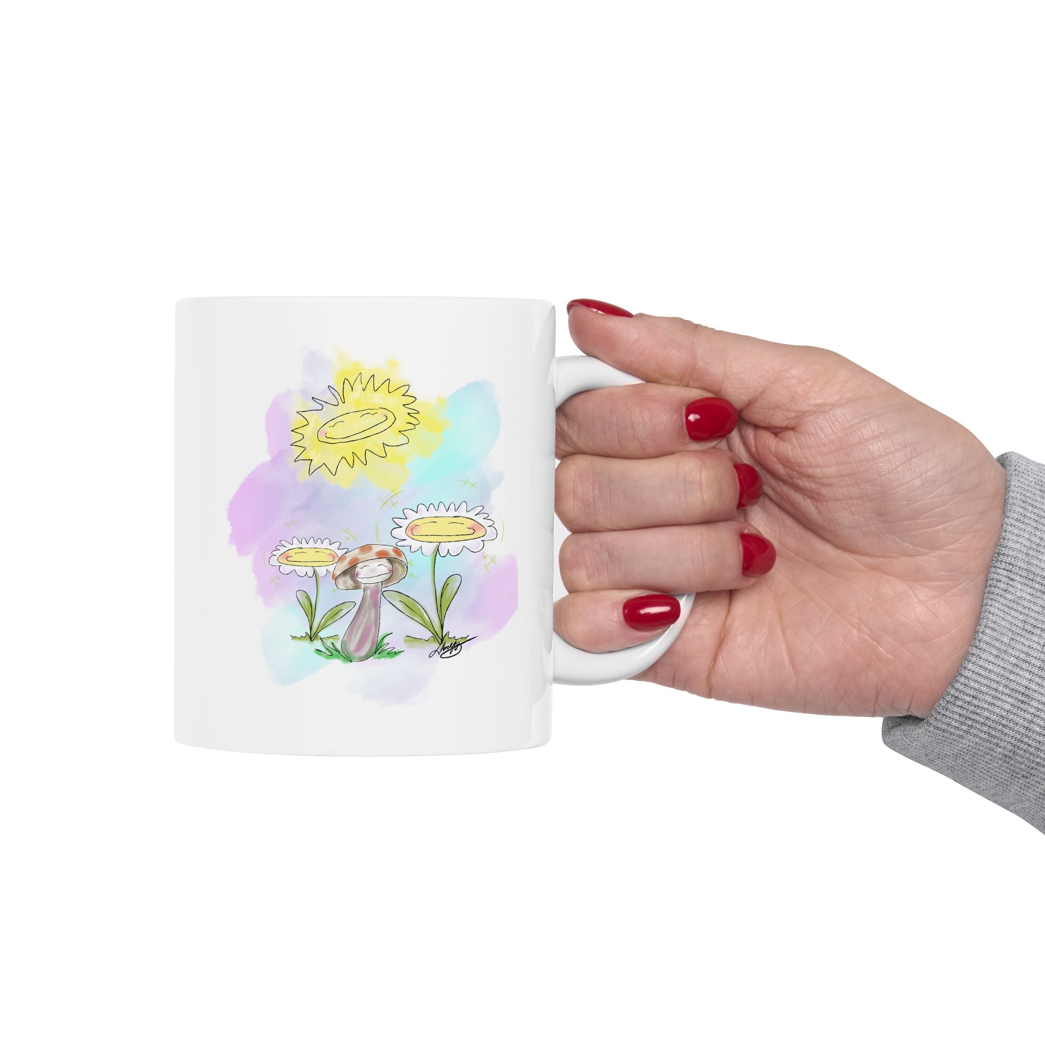 Hand drawn design, Floral Ceramic Mug - Colorful Drinkware, Gift for Flower Lovers, Birthday Present, Home Decor, Office Essentials