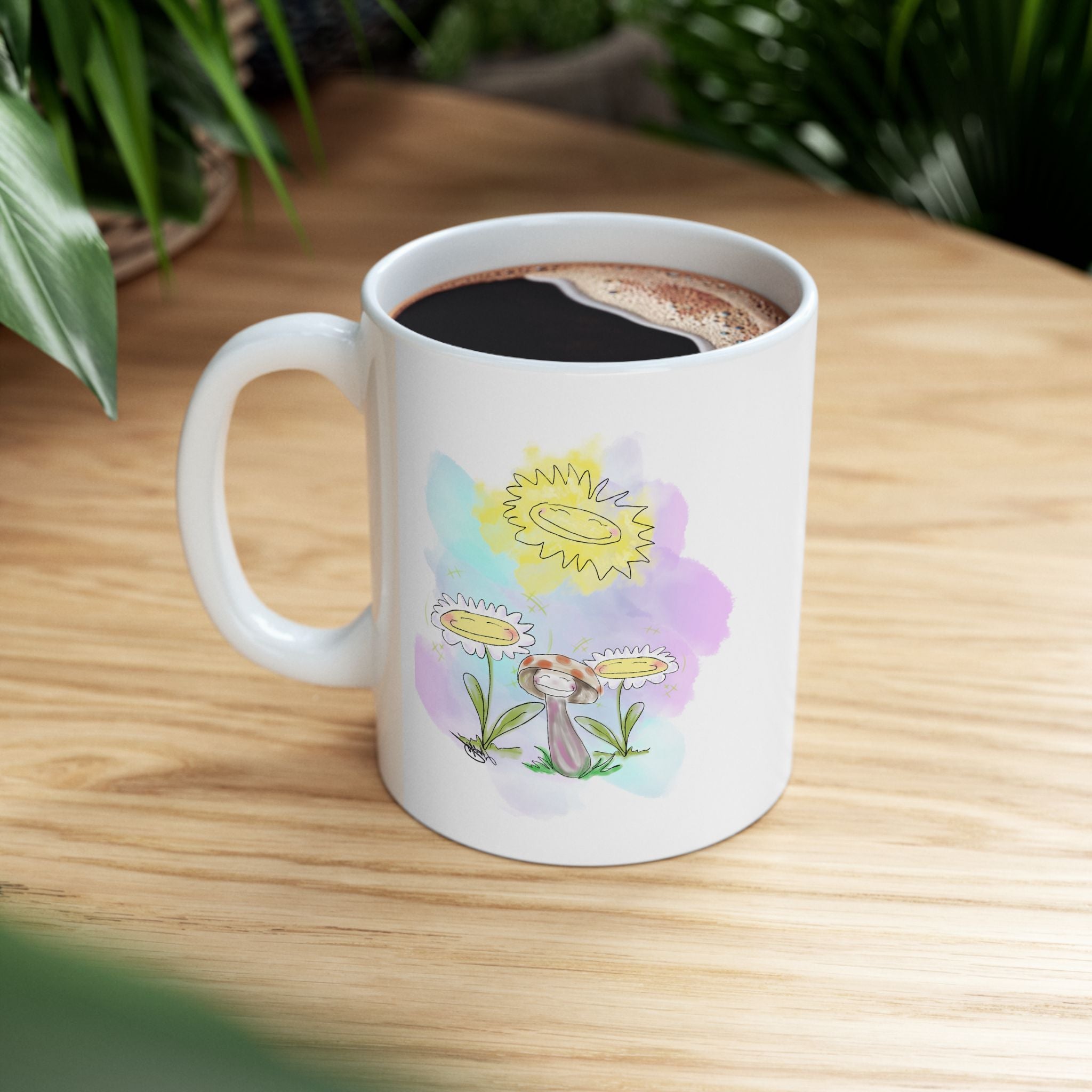 Hand drawn design, Floral Ceramic Mug - Colorful Drinkware, Gift for Flower Lovers, Birthday Present, Home Decor, Office Essentials