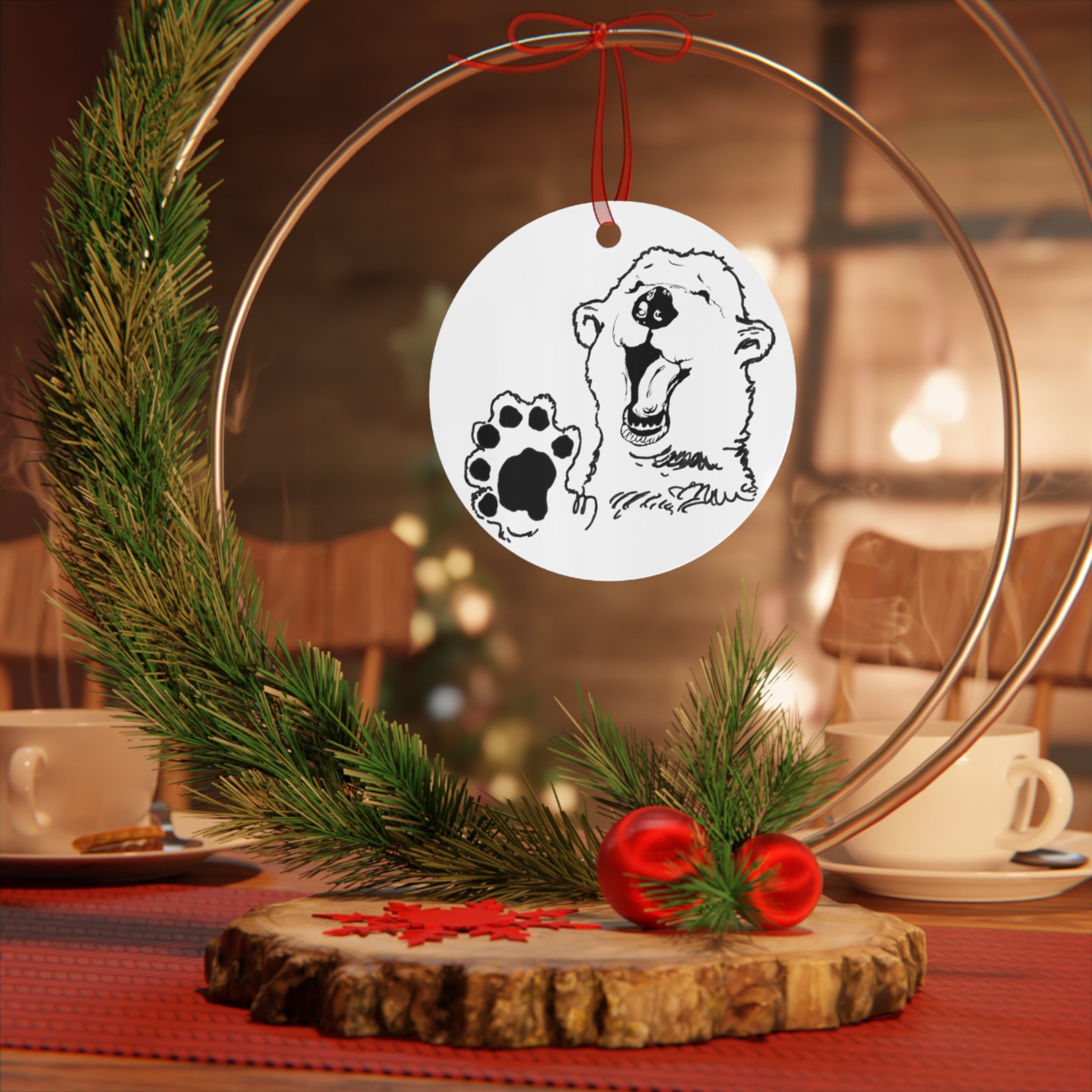 Grandma Lucy's Happy White Bear ,Metal Ornaments, Unique Holiday Decor, Bear Design Christmas Ornament, Animal Lover Gift, Winter Wonderland Decoration