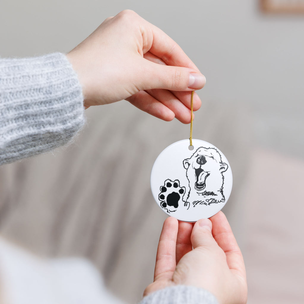 Grandma Lucy's Happy Bear Ceramic Ornament, Unique Holiday Decor, Nature Lover Gift, Animal Themed Decoration, Christmas Ornament, Winter Decor