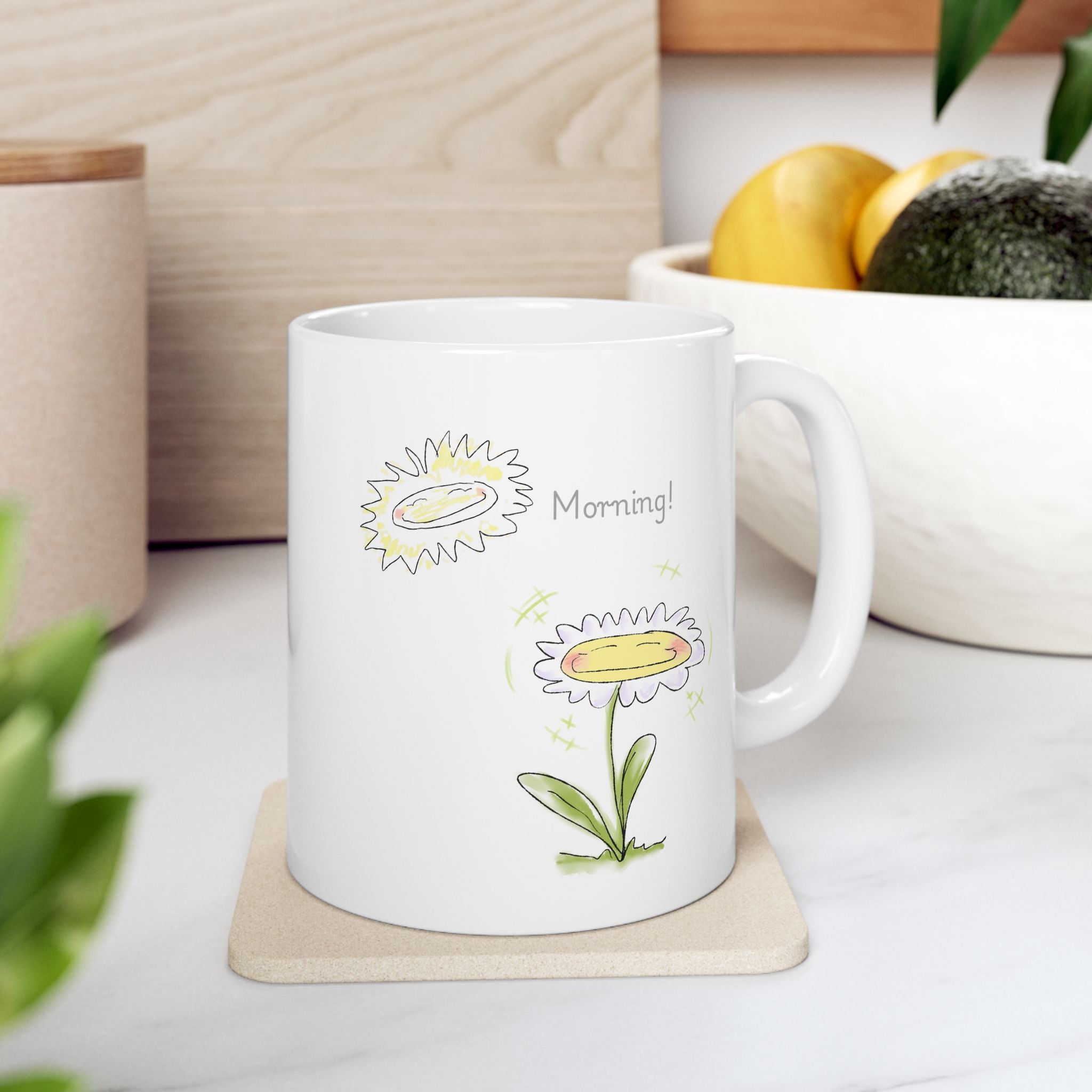 Hand drawn design, Cheerful Floral Ceramic Mug, Sunshine Gift Mug, Coffee Lover's Mug, Floral Kitchen Decor, Best Friend Gift