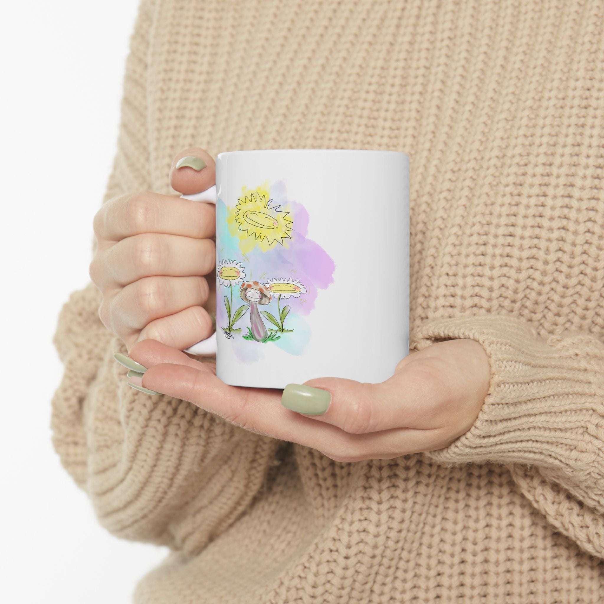 Hand drawn design, Floral Ceramic Mug - Colorful Drinkware, Gift for Flower Lovers, Birthday Present, Home Decor, Office Essentials