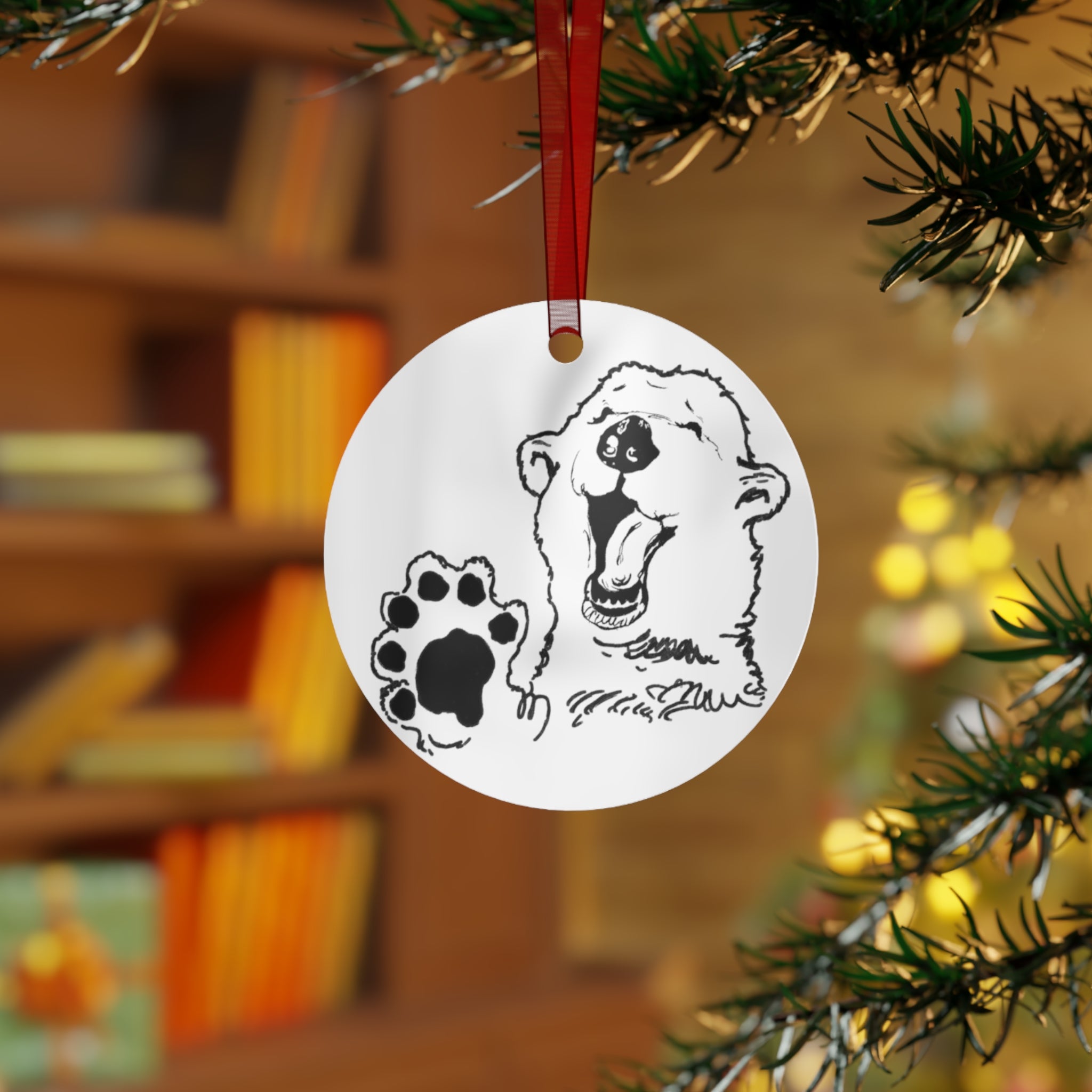 Grandma Lucy's Happy White Bear ,Metal Ornaments, Unique Holiday Decor, Bear Design Christmas Ornament, Animal Lover Gift, Winter Wonderland Decoration