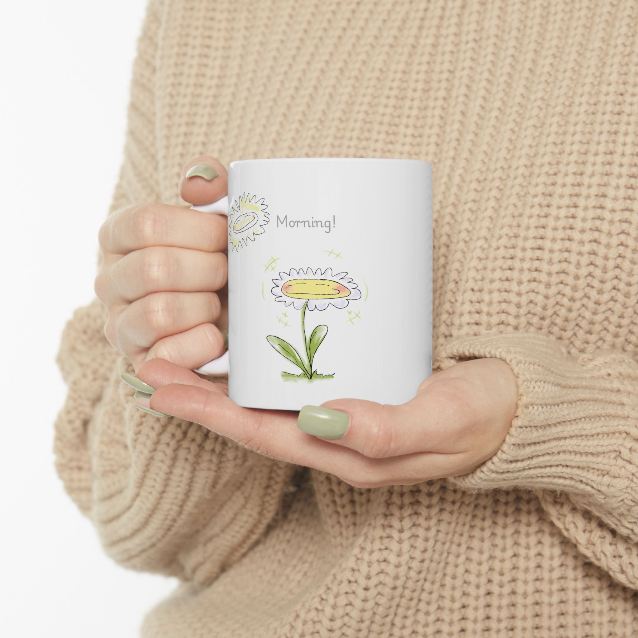Hand drawn design, Cheerful Floral Ceramic Mug, Sunshine Gift Mug, Coffee Lover's Mug, Floral Kitchen Decor, Best Friend Gift