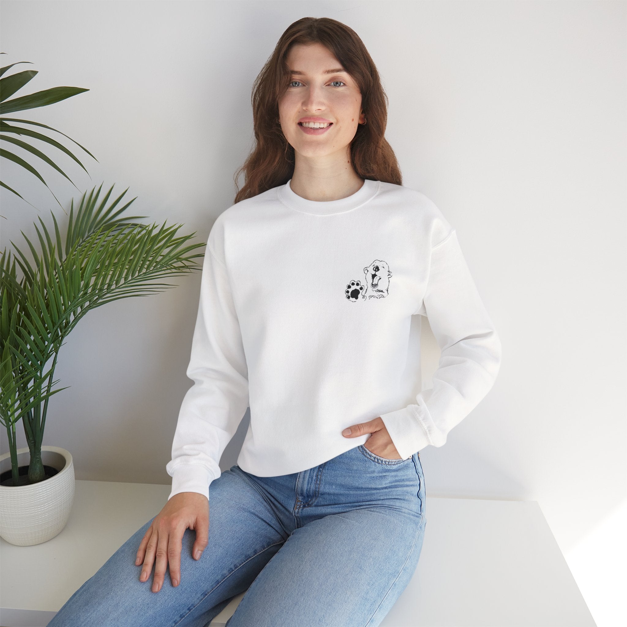 Grandma Lucy's Happy White Bear Unisex Crewneck Sweatshirt with Minimalist Pet Design, Perfect for Casual Wear, Gift for Animal Lovers, Everyday Comfort, Trendy [...]