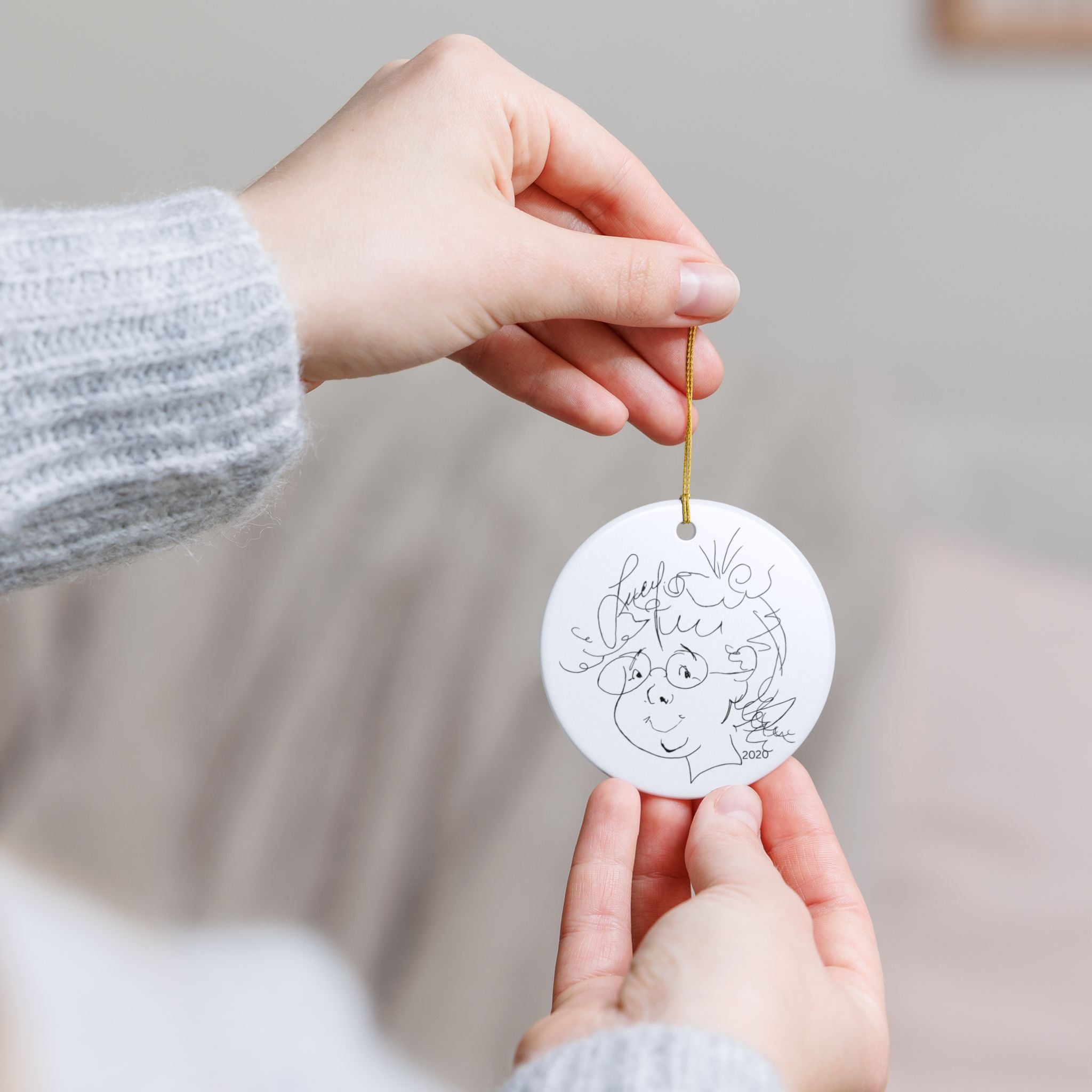 Grandma Lucy's Happy white Bear Ceramic Ornament, Custom Holiday Decor, Unique Gift, Home Decoration, Special Occasion Ornament