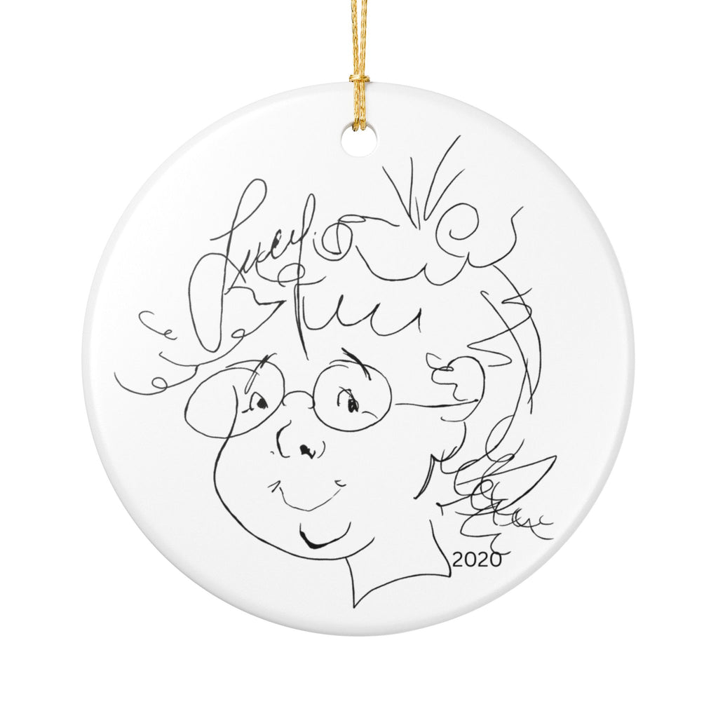 Grandma Lucy's Happy white Bear Ceramic Ornament, Custom Holiday Decor, Unique Gift, Home Decoration, Special Occasion Ornament