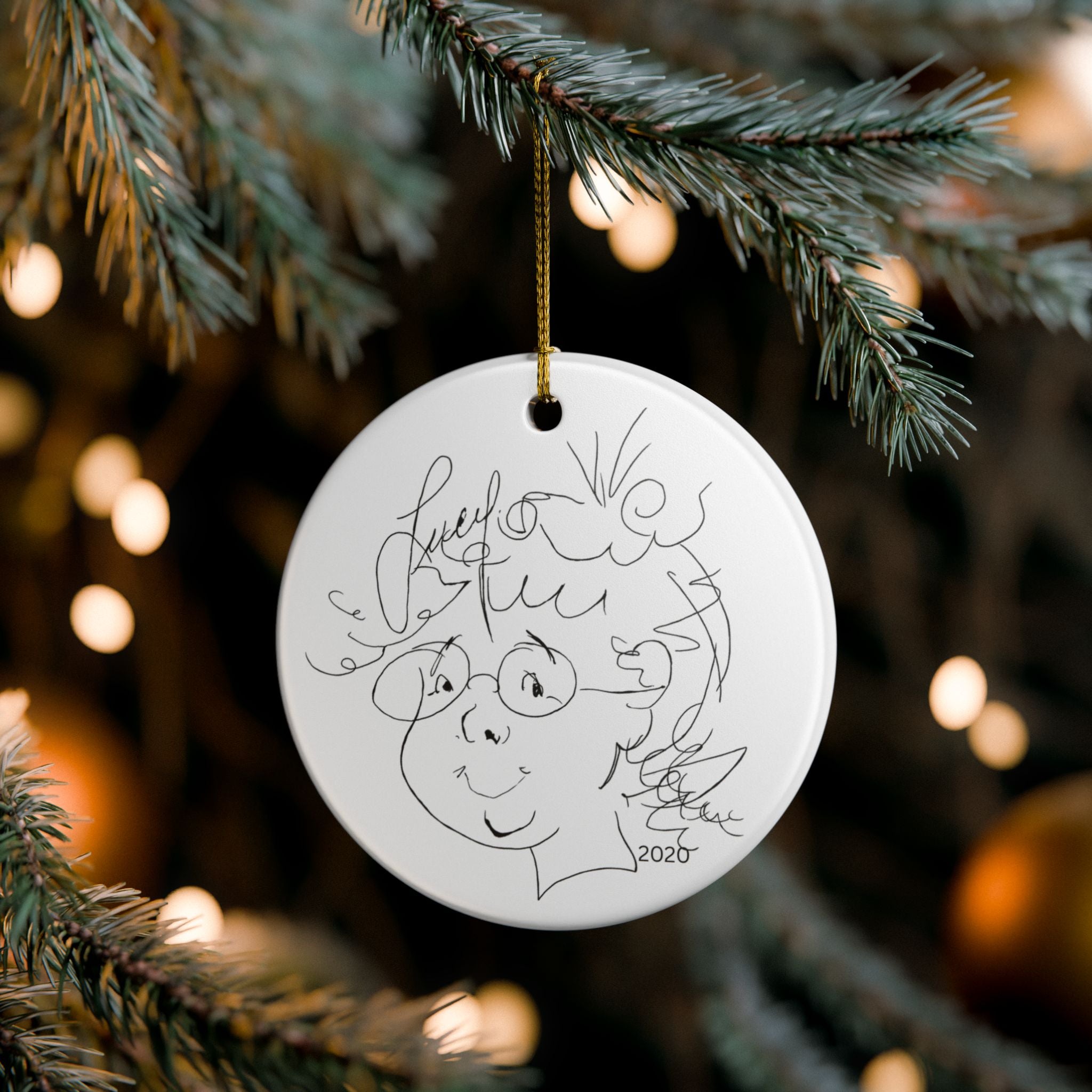 Grandma Lucy's Happy white Bear Ceramic Ornament, Custom Holiday Decor, Unique Gift, Home Decoration, Special Occasion Ornament
