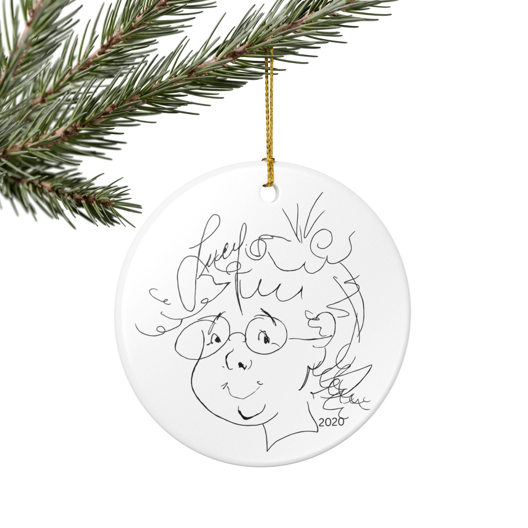 Grandma Lucy's Happy white Bear Ceramic Ornament, Custom Holiday Decor, Unique Gift, Home Decoration, Special Occasion Ornament