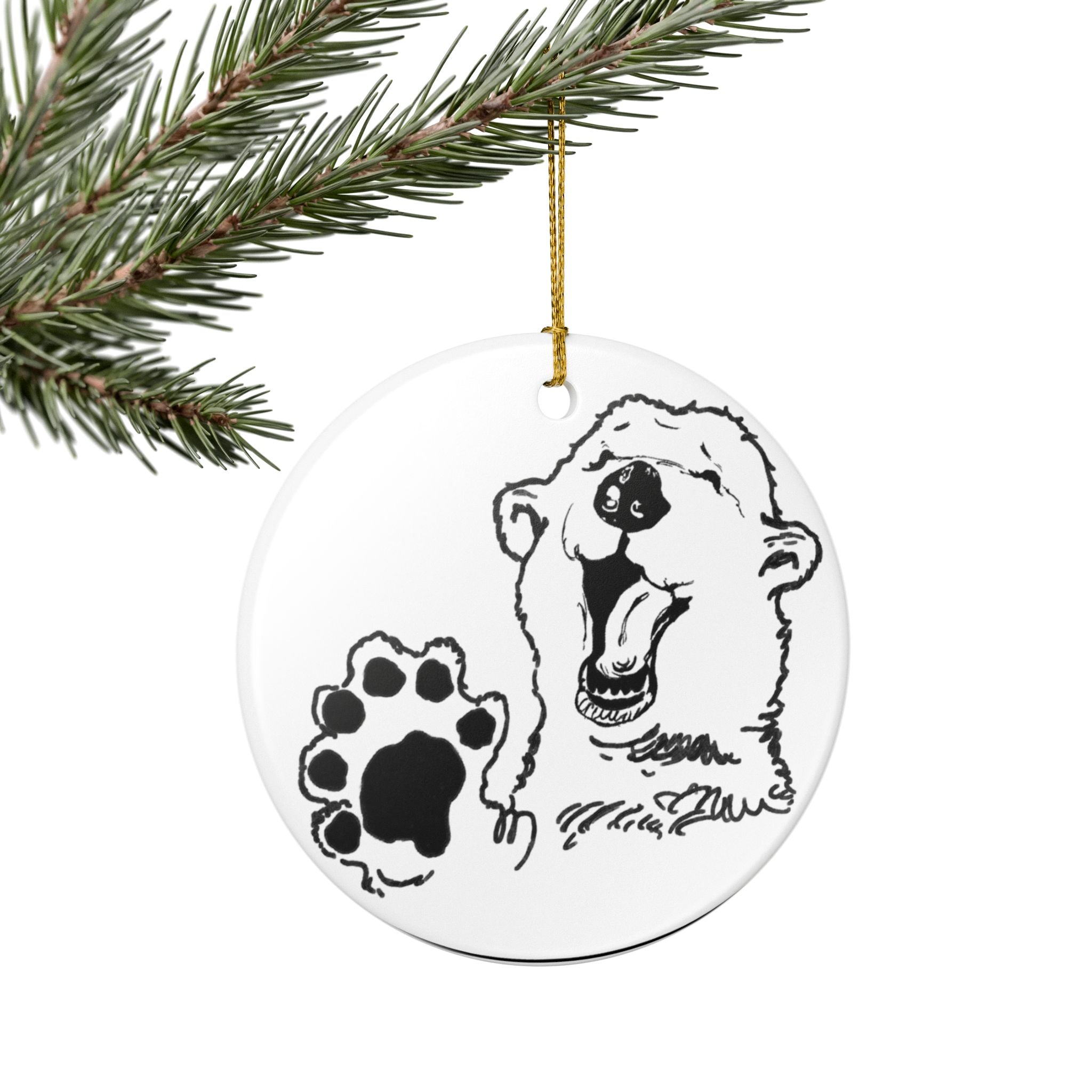 Grandma Lucy's Happy Bear Ceramic Ornament, Unique Holiday Decor, Nature Lover Gift, Animal Themed Decoration, Christmas Ornament, Winter Decor