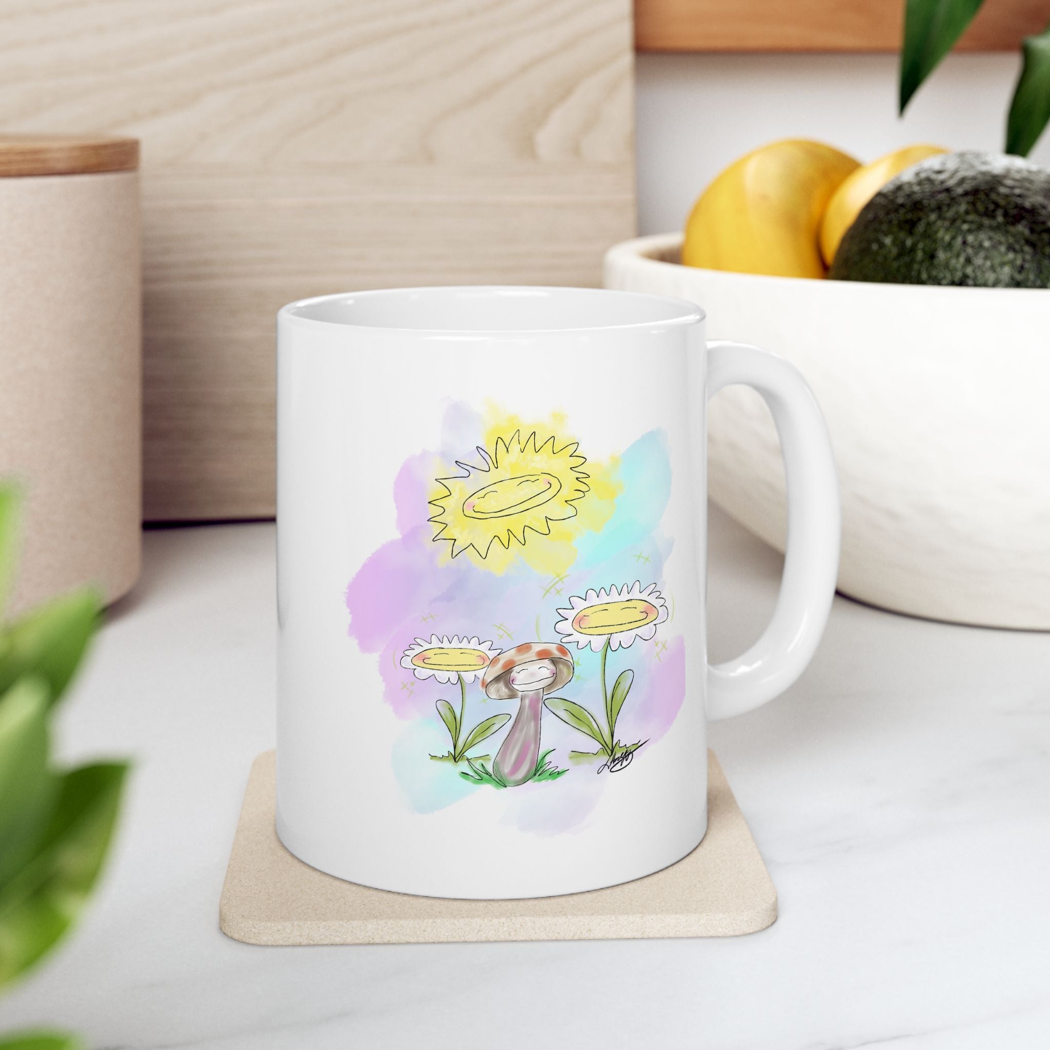 Hand drawn design, Floral Ceramic Mug - Colorful Drinkware, Gift for Flower Lovers, Birthday Present, Home Decor, Office Essentials