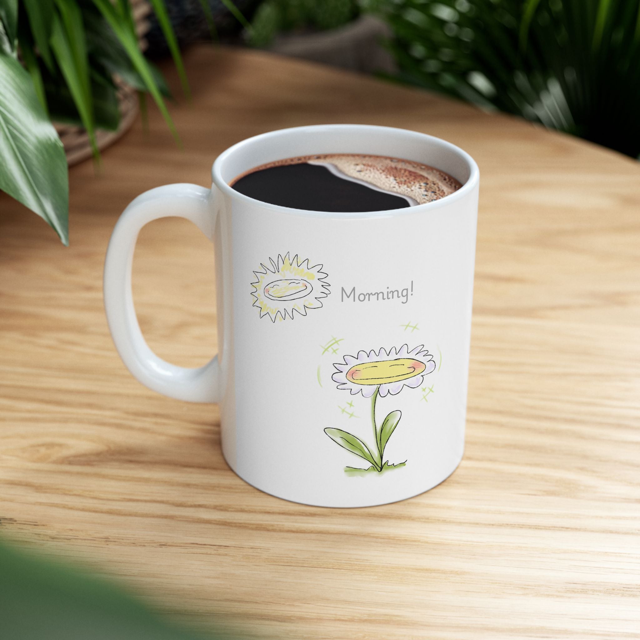 Hand drawn design, Cheerful Floral Ceramic Mug, Sunshine Gift Mug, Coffee Lover's Mug, Floral Kitchen Decor, Best Friend Gift