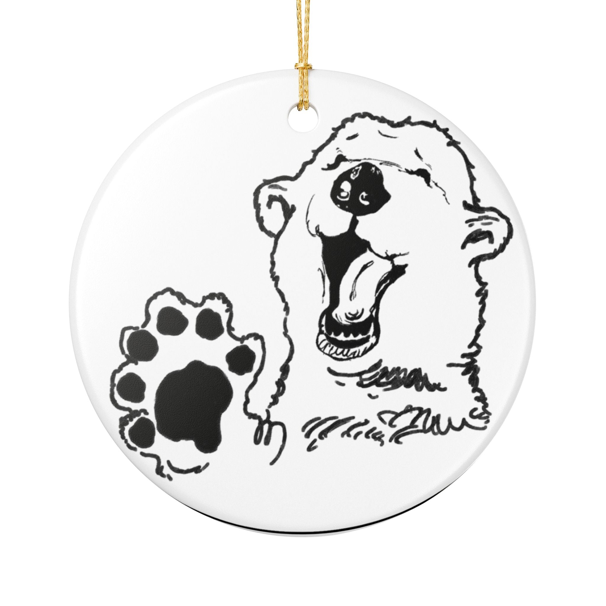 Grandma Lucy's Happy Bear Ceramic Ornament, Unique Holiday Decor, Nature Lover Gift, Animal Themed Decoration, Christmas Ornament, Winter Decor