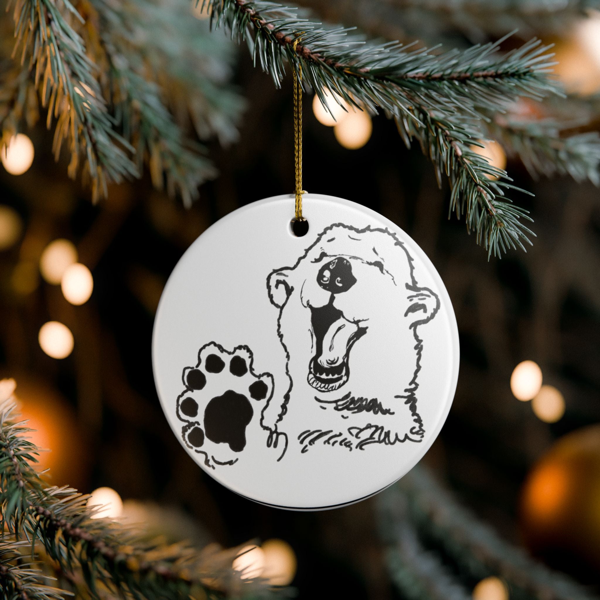 Grandma Lucy's Happy Bear Ceramic Ornament, Unique Holiday Decor, Nature Lover Gift, Animal Themed Decoration, Christmas Ornament, Winter Decor