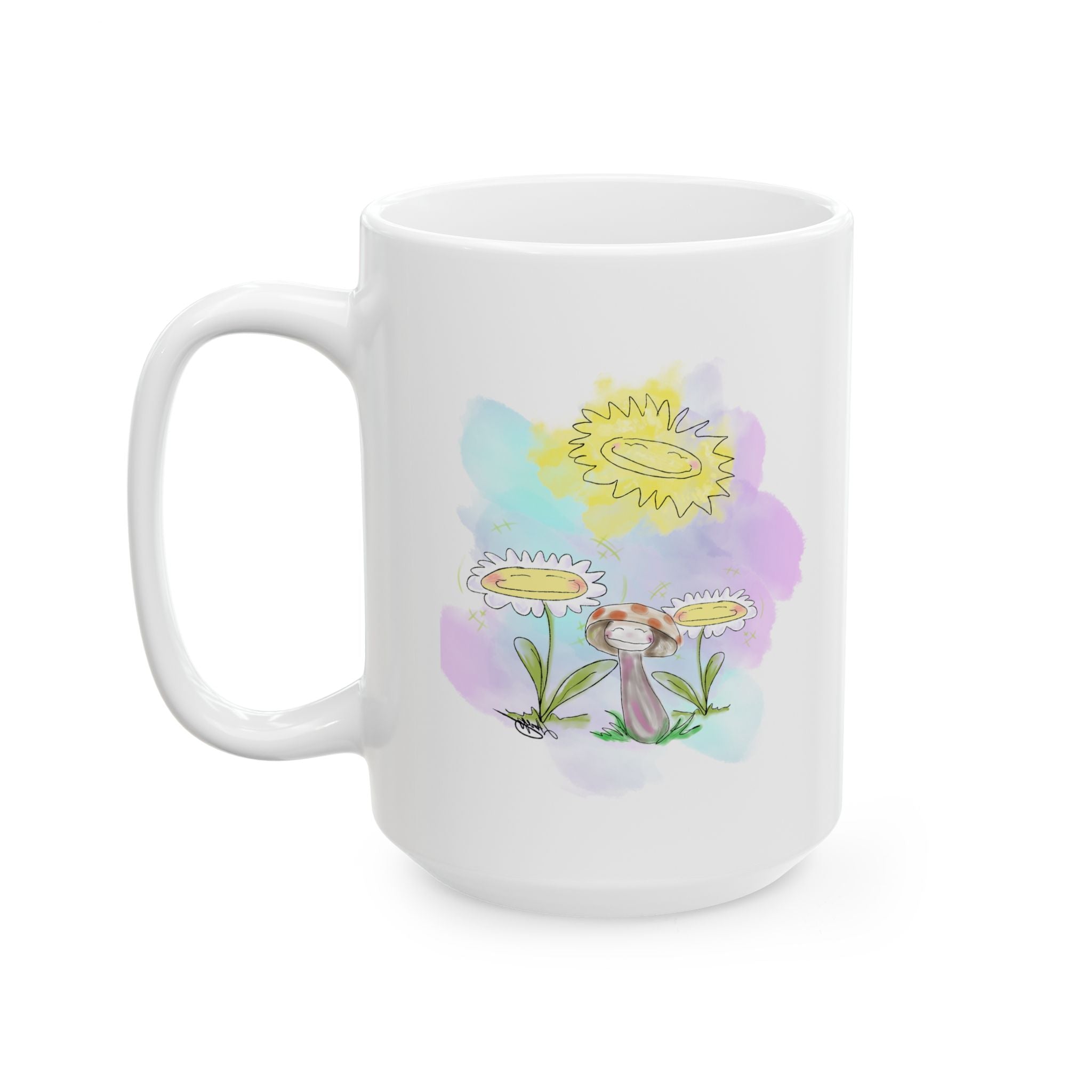 Hand drawn design, Floral Ceramic Mug - Colorful Drinkware, Gift for Flower Lovers, Birthday Present, Home Decor, Office Essentials