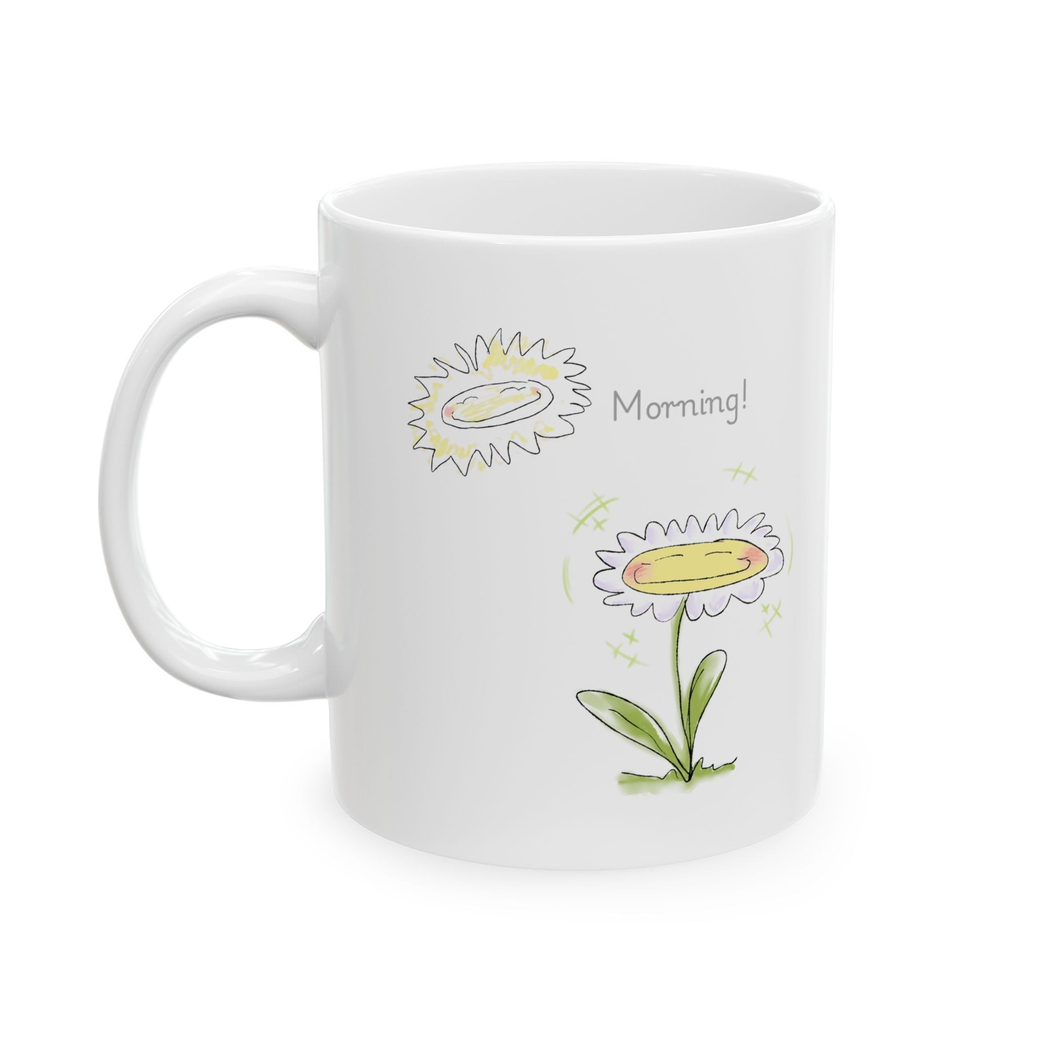 Hand drawn design, Cheerful Floral Ceramic Mug, Sunshine Gift Mug, Coffee Lover's Mug, Floral Kitchen Decor, Best Friend Gift